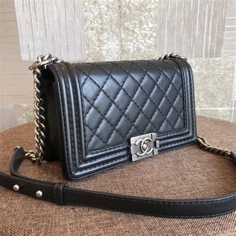 chanel calfskin quilted medium boy flap black|chanel black handbags.